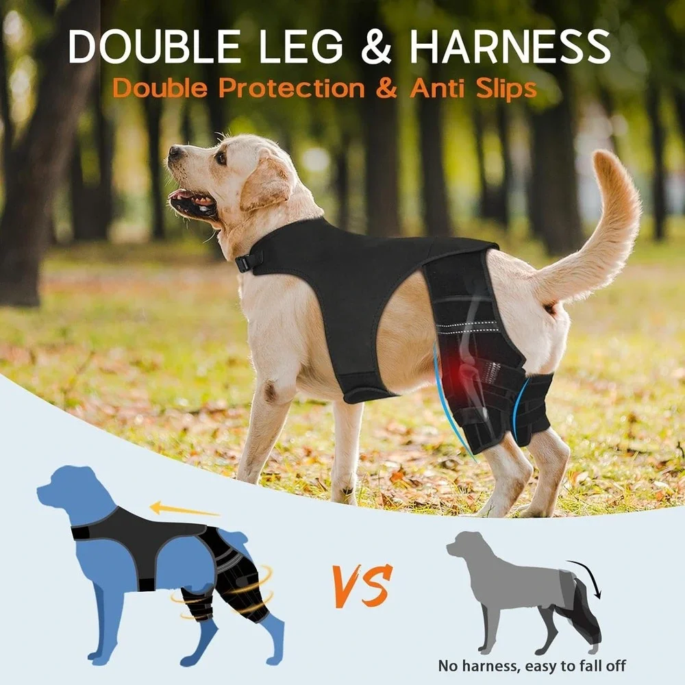 Marnonsis XS Dog Knee Brace Hind Leg ACL Support 4 Stabilizers Black‎